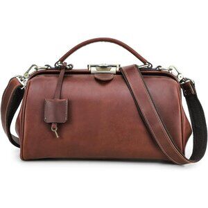 Doctor Bag Purse for Women Luxury Leather Handbag with Lock Shoulder Bag Vintage